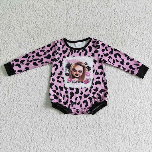 LR0142 Halloween Pink Leopard Pink Bummies Romper