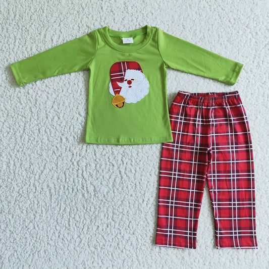 BLP0034 Embroidery Christmas Santa Green Boy Pajamas