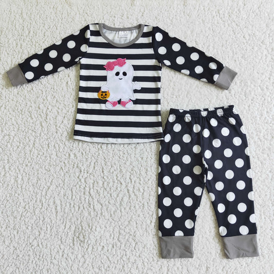 GLP0066 Embroidery Ghost Halloween Girls Pajamas