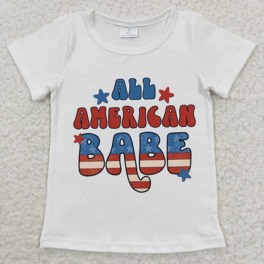 GT0179 All American Babe 4th Of July Short Sleeve Kids Shirts Top