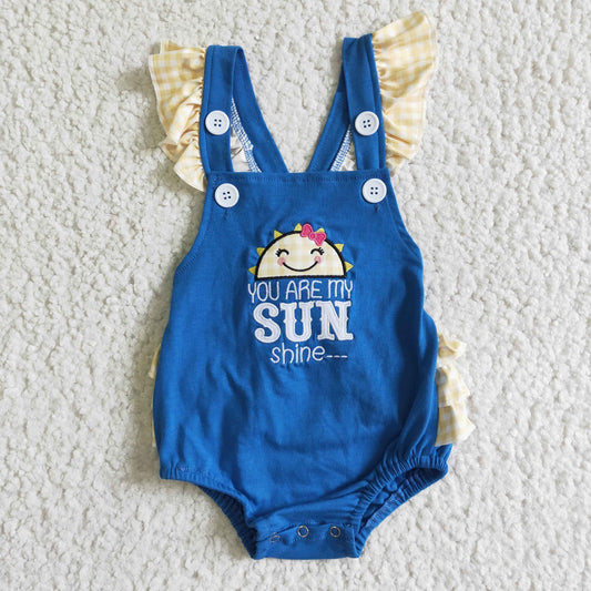 SR0035 Blue Embroidery You Are My Sunshine Romper