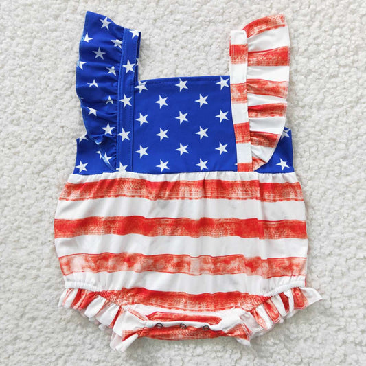 SR0326 4th Of July Stars & Striped Baby Kids Romper