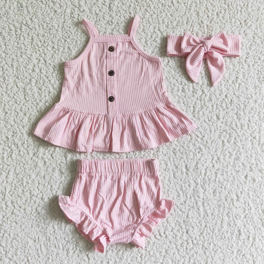 GBO0054 Light Pink  Ribbed Girls Set