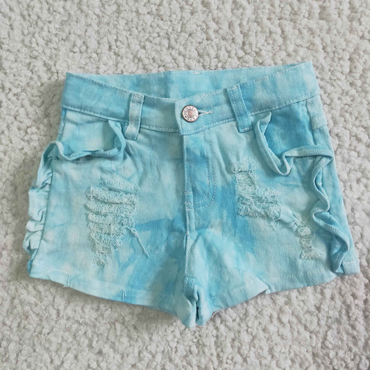 SS0008 Blue Bleach Adorable Ruffles Shorts Jeans