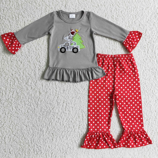 GLP0332 Christmas Tree & Car Embroidery Girls Outfits