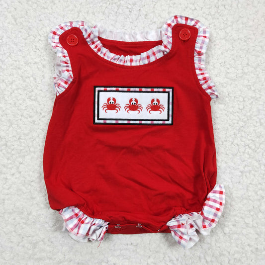 SR0156 Embroidery Crab Girls Summer Romper