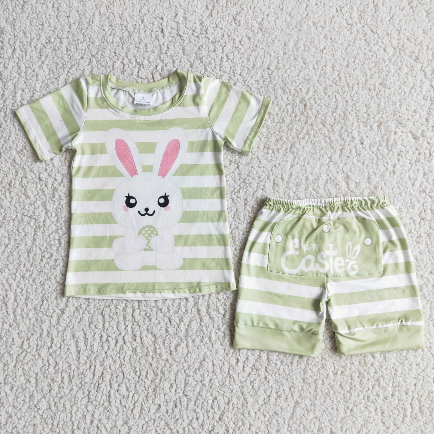 Easter Green Striped Print Rabbits Boys Outfits