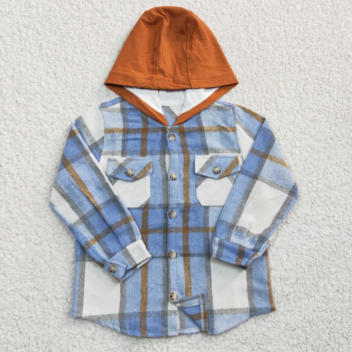 BT0208 Blue Plaid Brown Hat Hoodie Top