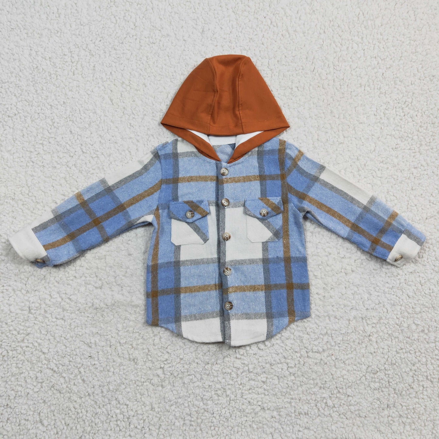 BT0208 Blue Plaid Brown Hat Hoodie Top