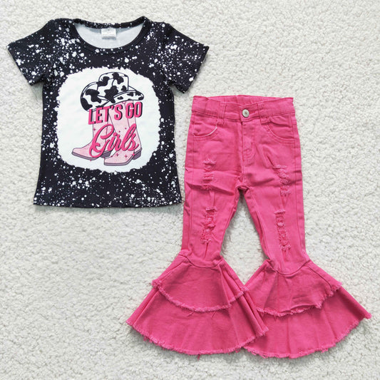 GSPO0495 Let's Go Girl Western Hat & Boots Hot Pink Denim Jeans Kids Outfits