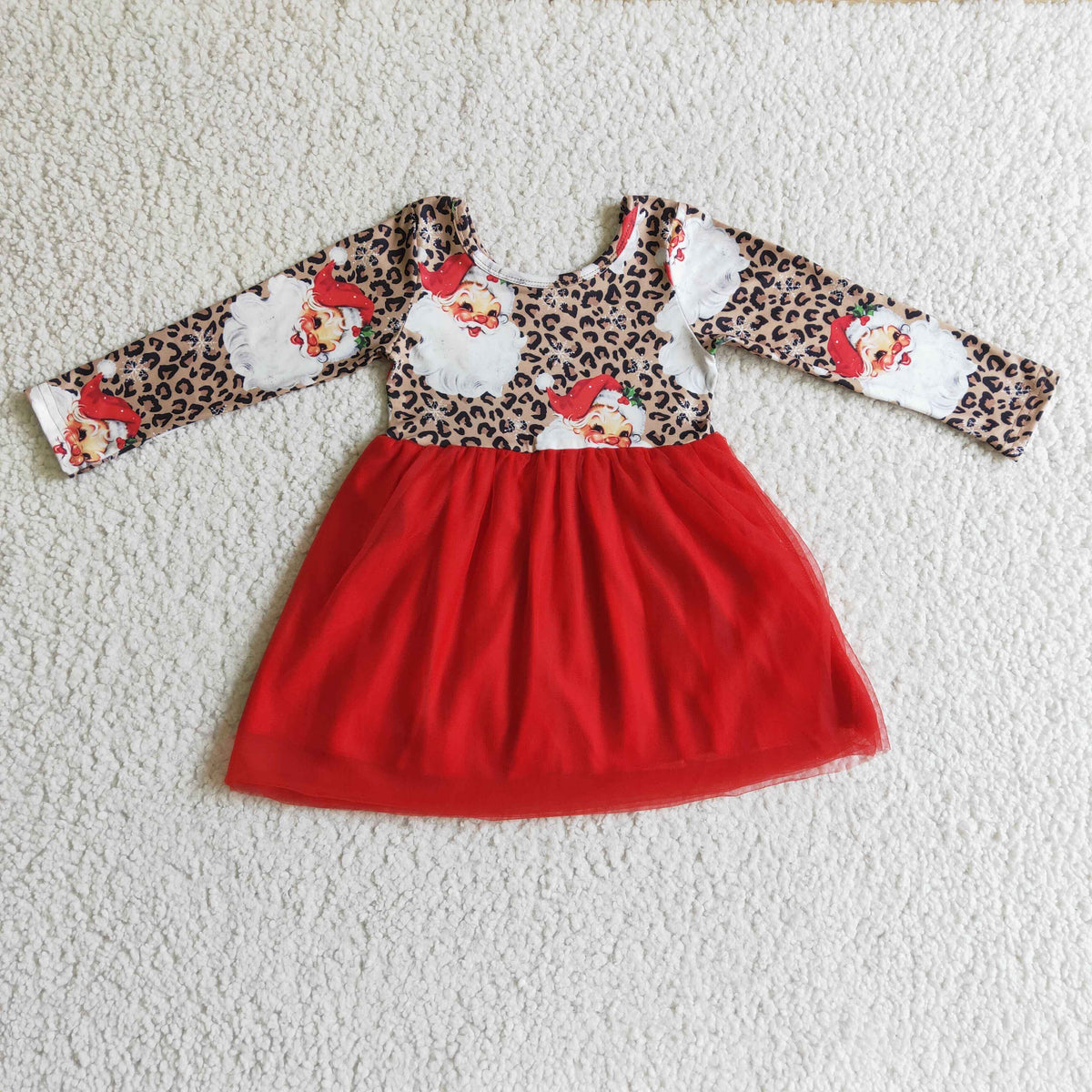 GLD0132 Christmas Santa Leopard Print Tutu Dress