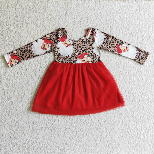 GLD0132 Christmas Santa Leopard Print Tutu Dress