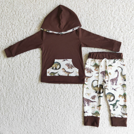 Boys Dino Print Pocket With Hat Casual Hoodie Outfits