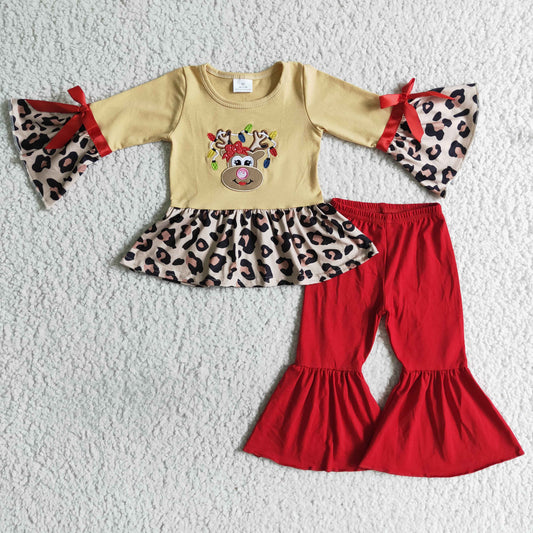 GLP0011 Christmas Embroidery Deer Leopard Print Outfits
