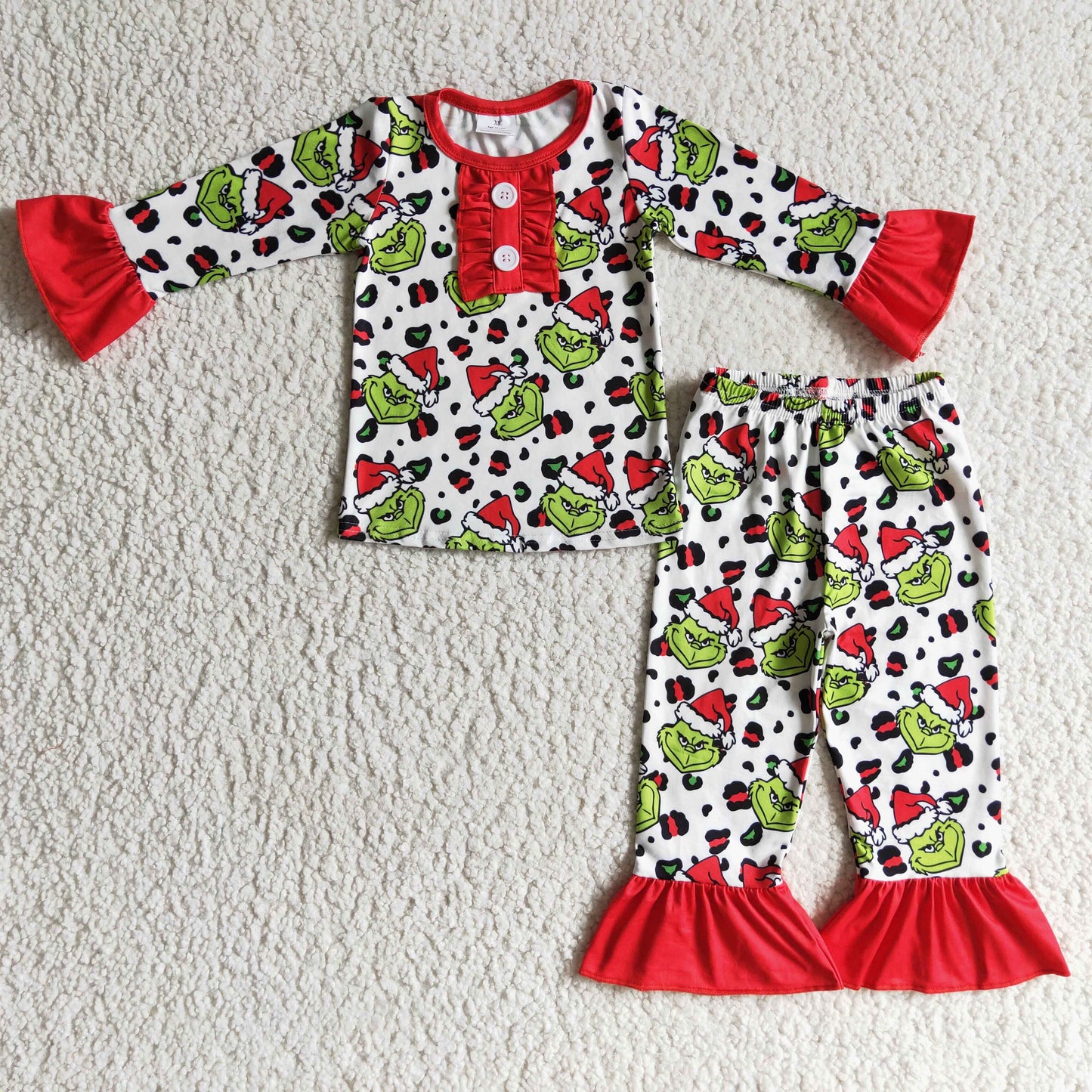 GLP0214 Christmas Green Cartoon Girls Pajamas