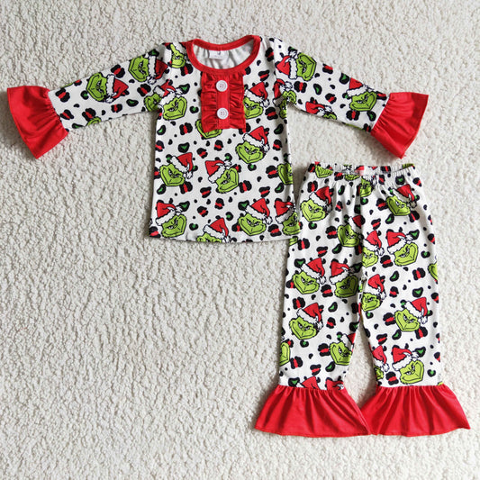 GLP0214 Christmas Green Cartoon Girls Pajamas