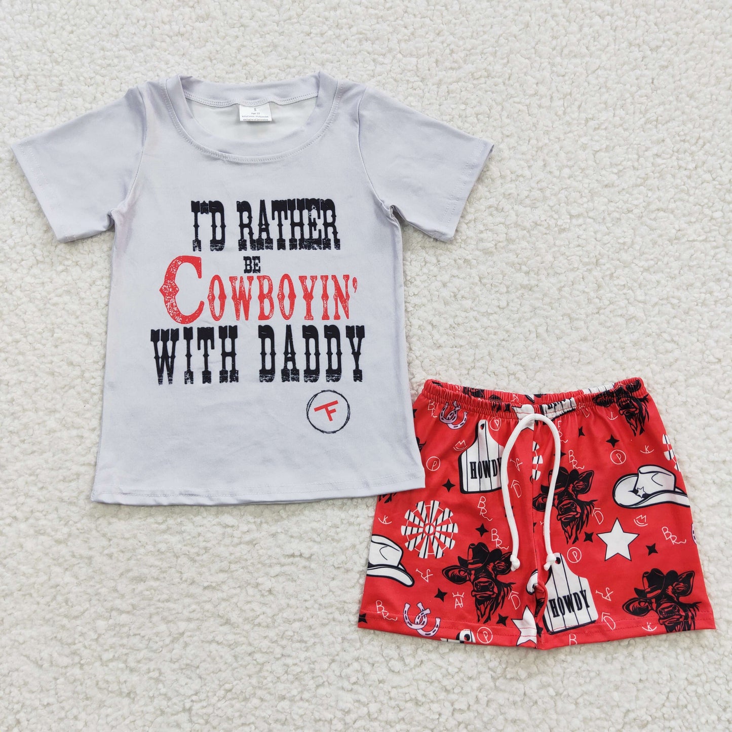 BSSO0243 I'D RATHER BE COWBOYIN WITH DADDY Boys Pocket Summer Set