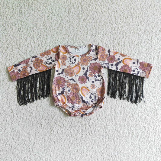 LR0064 Halloween Flower & Skull Tassels Bummies Romper