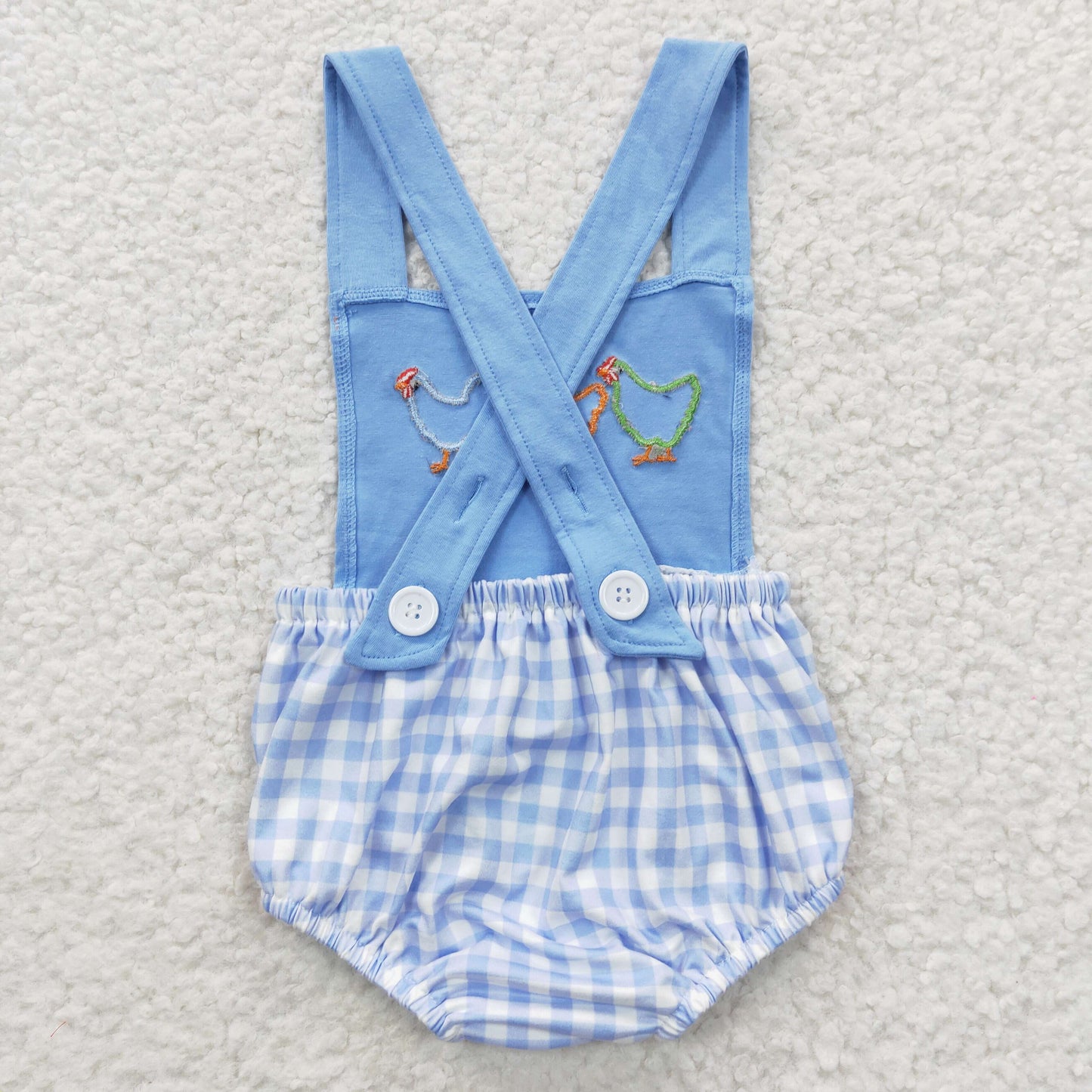 SR0286 Blue Embroidery Chick Baby Boys Romper