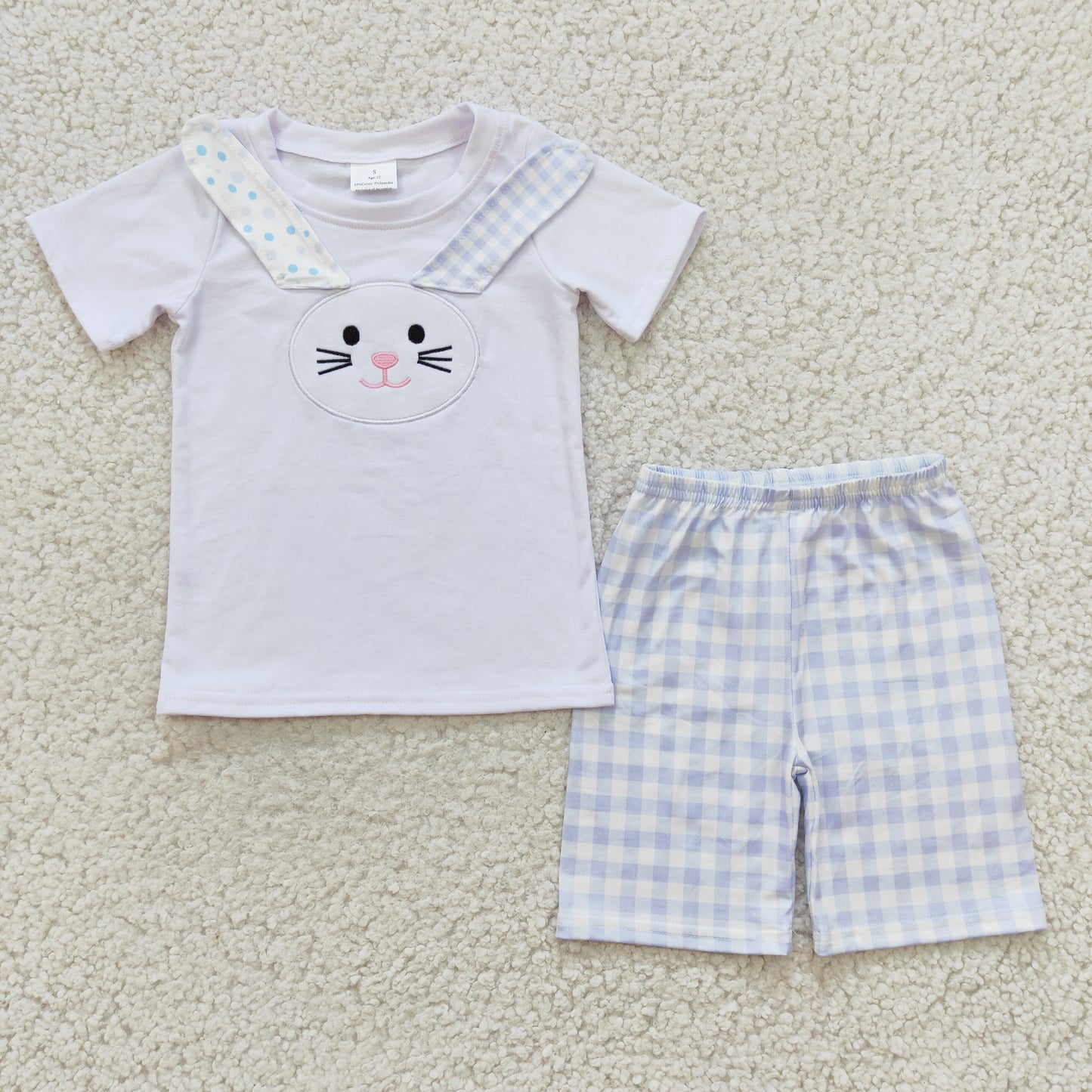 BSSO0090 Easter Bunny Boys Embroidery Short Sleeve Set