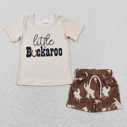 BSSO0229 Short Sleeve Little Buckaroo Horse Western Boys Summer Set