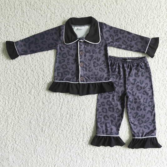 6 A24-20 Black Leopard Print Girls Pajamas