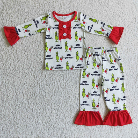 GLP0133 Christmas Green Cartoon Girls Pajamas