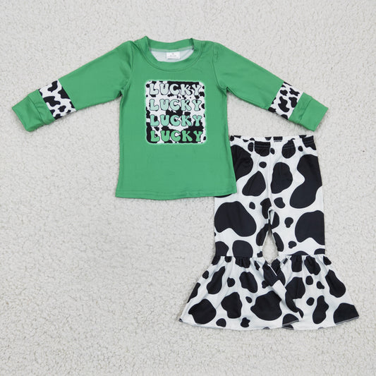 GLP0411 St. Patrick's Day Luck Green Cow Print Girls Outfits