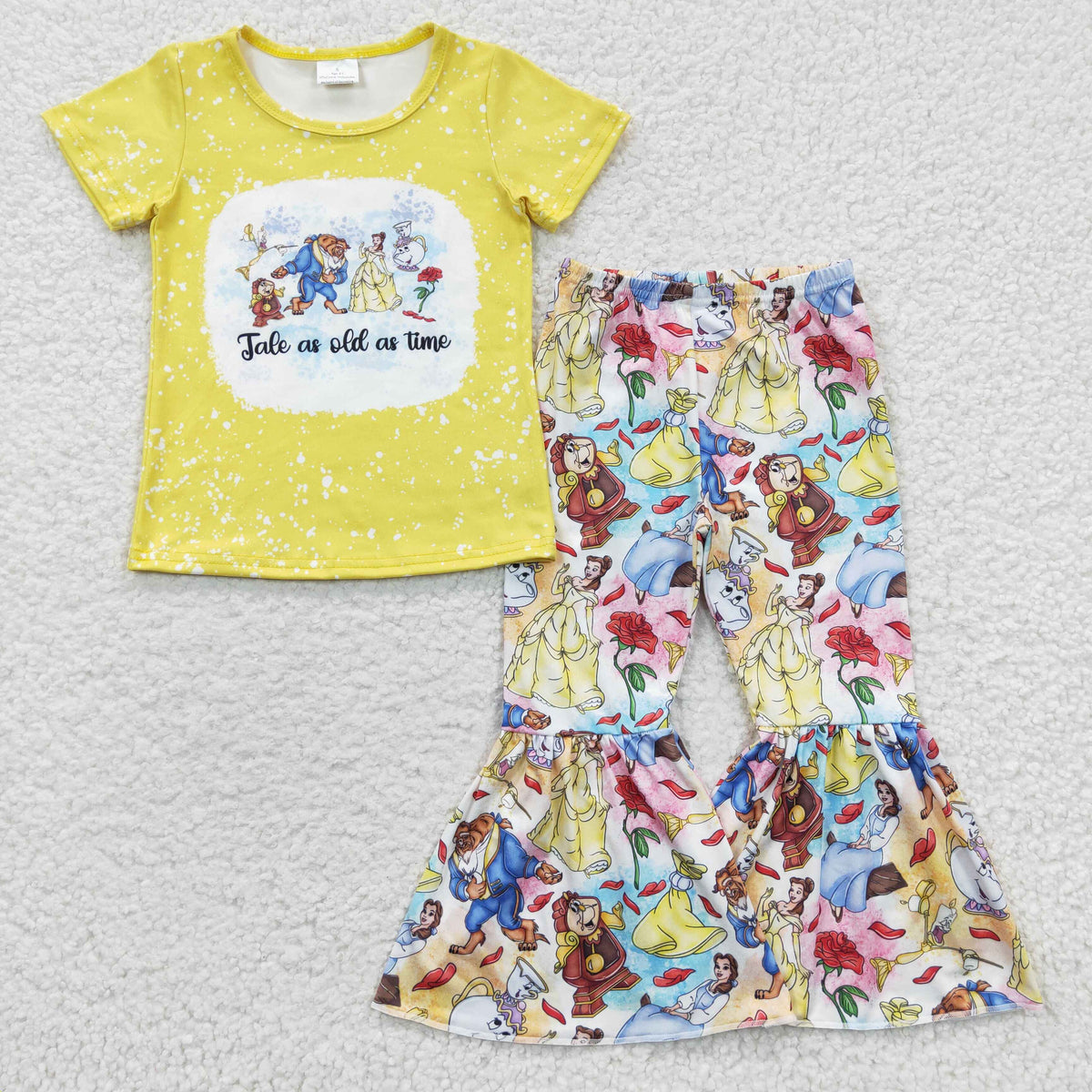 GSPO0621 Tale As Old Time Yellow Short Sleeve Cartoon Baby Princess Set