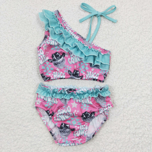 S0097 Pink & Blue Cowgirl Western Girls Bathing Suits Swimsuits