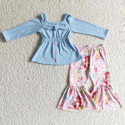 GLP0144 Blue Long Sleeve Princess Girls Cartoon Outfits