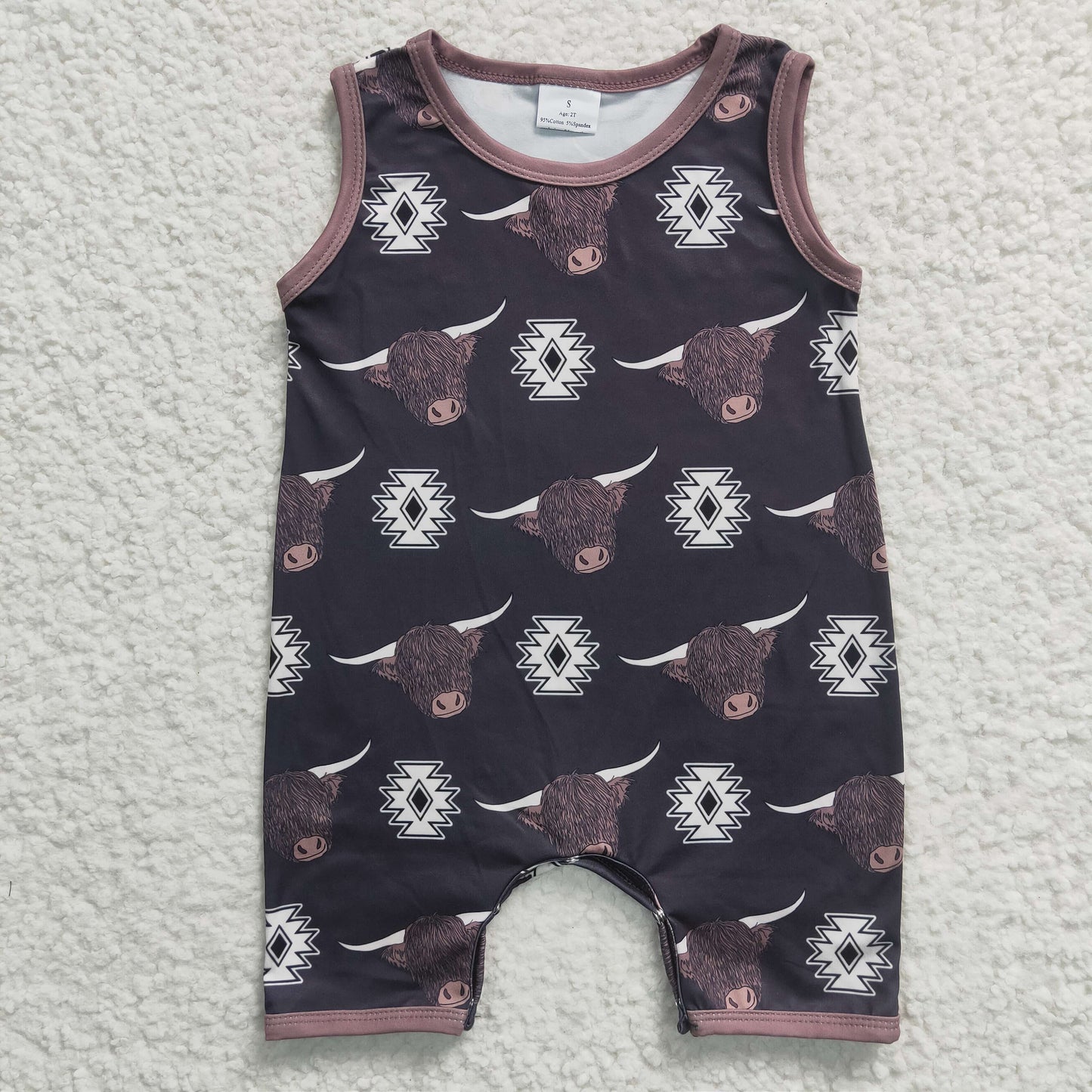 USA SHOP SR0284 Brown Sleeveless Heifer Boys Highland Cow Romper