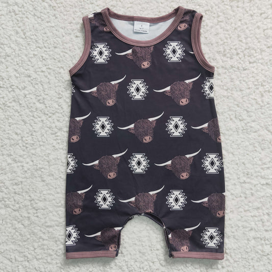 USA SHOP SR0284 Brown Sleeveless Heifer Boys Highland Cow Romper