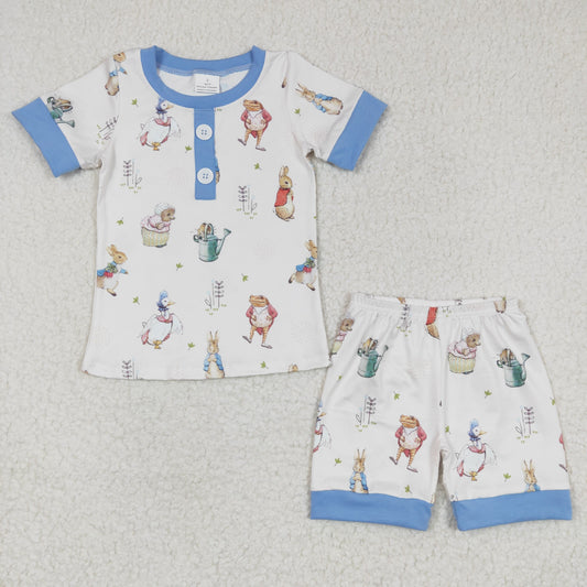 BSSO0123 Bunny Easter Shorts Baby Girls Blue Pajamas