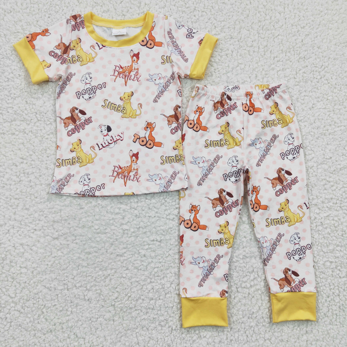 BSPO0078 Cartoon Yellow Short Sleeve Boys Pajamas