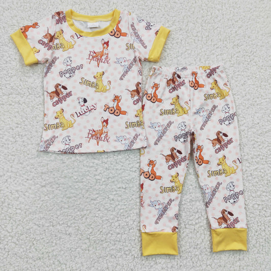 BSPO0078 Cartoon Yellow Short Sleeve Boys Pajamas