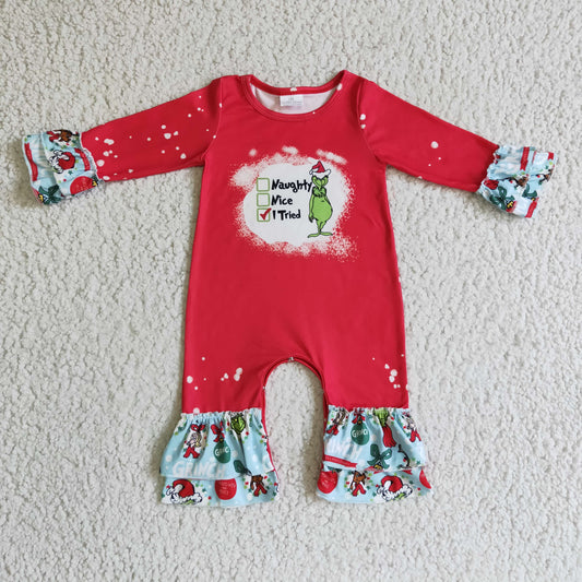 LR0193 Christmas Green Cartoon Girls Romper