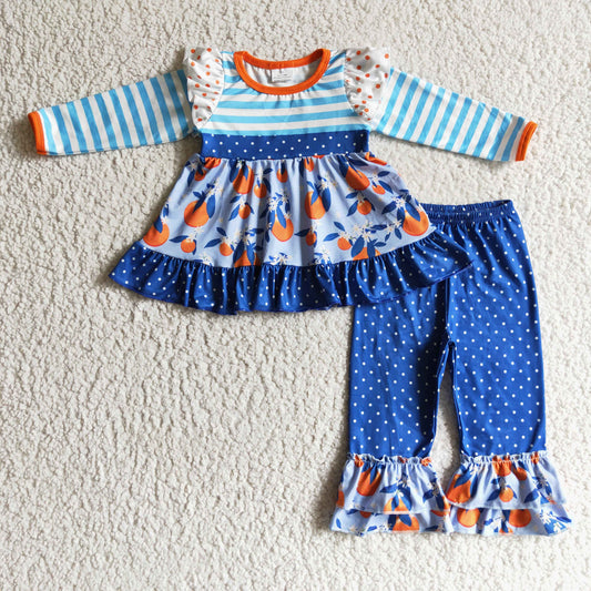 GLP0244 Blue Fall Striped Print Girls Outfits