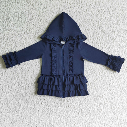 GT0013 Navy Cotton Ruffles Baby Cardigan Coat
