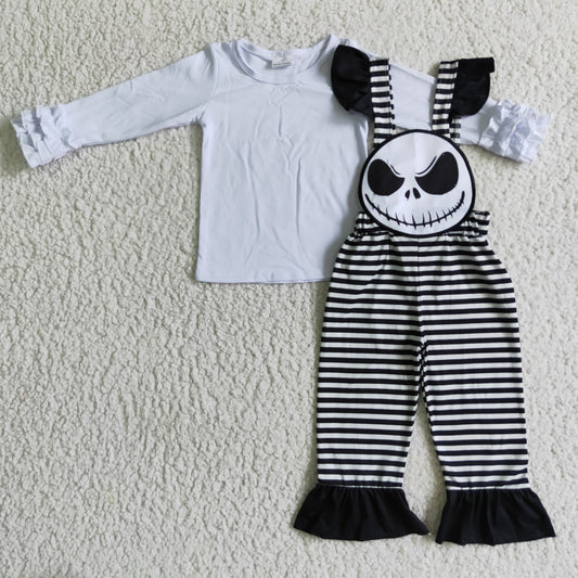 GLP0310 Halloween Black Cotton 2pcs Cartoon White Top Suspender Set