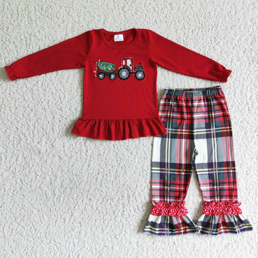 GLP0063 Embroiedery Christmas Tree & Truck Girls Outfits