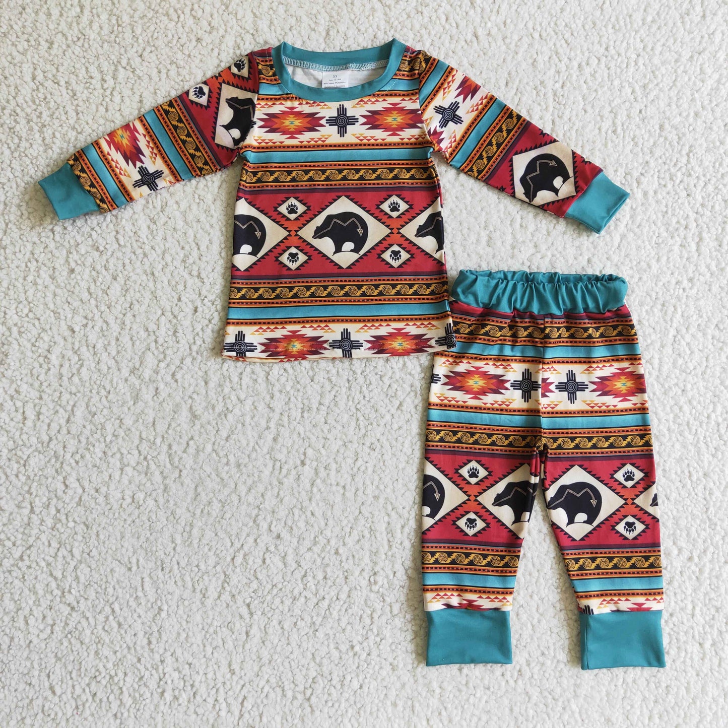BLP0100 Western Aztec Bear Long Sleeve Pants Boys Pajamas