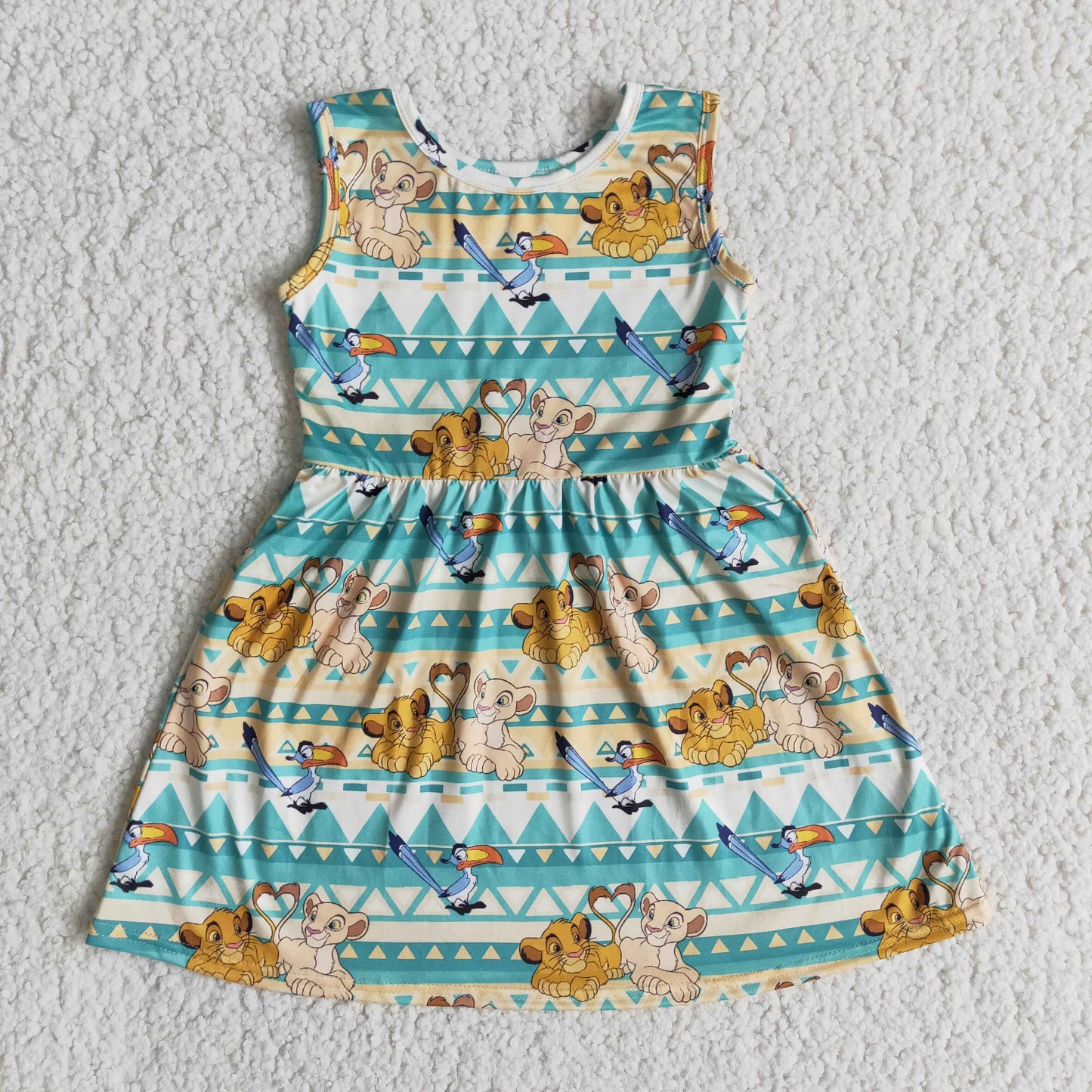 Cartoon Sleeveless Summer Girls Lion Print Dress