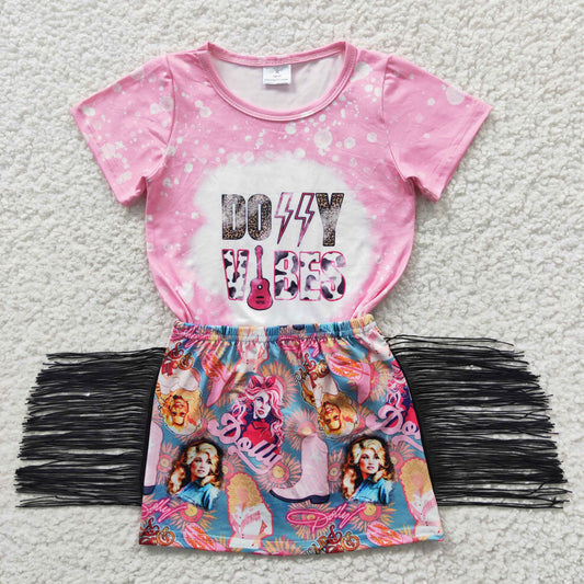 GSD0317 Pink Vibes Short Sleeve Tassels Skirt Baby Girls Dress Set