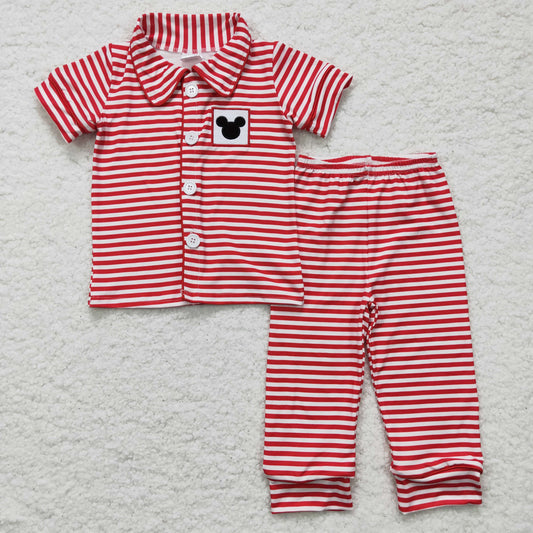 BSPO0040 Embroidery Cartoon Striped Cute Boys Pajamas