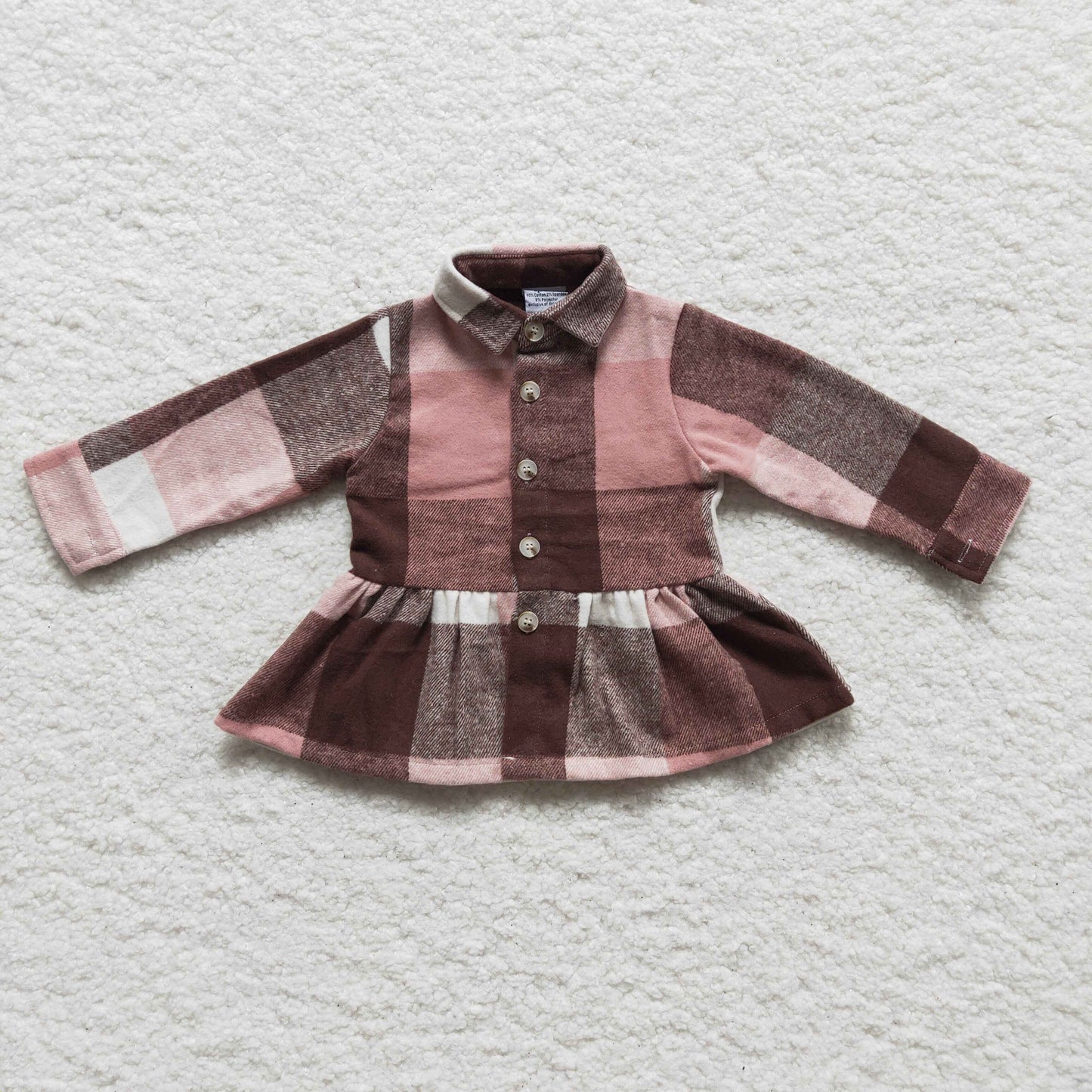 GT0090 Pink Plaid Print Girls Shirts Dress