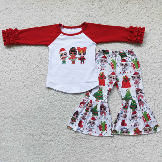 Christmas Cartoon Red Sleeve Tunic Girls Set