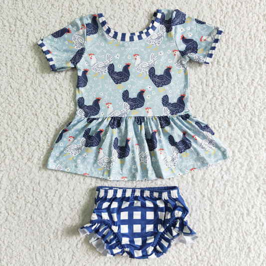 GBO0049 Chick Plaid Print Baby Girls Bummies Set