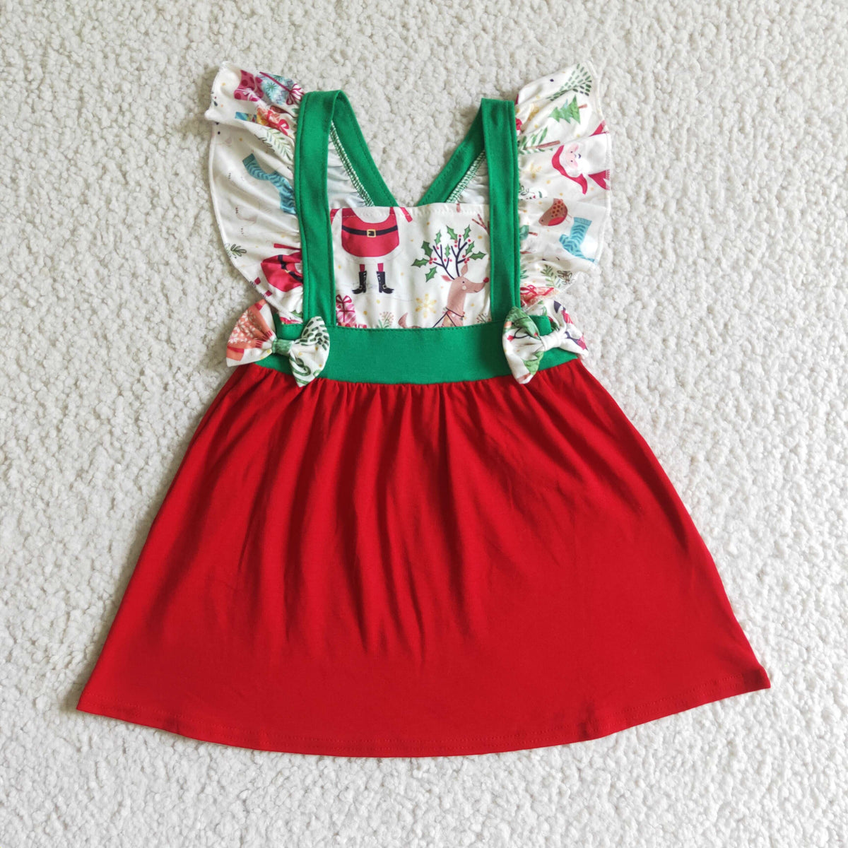 GSD0142 Christmas Flutter Sleeve Red Girls Dress