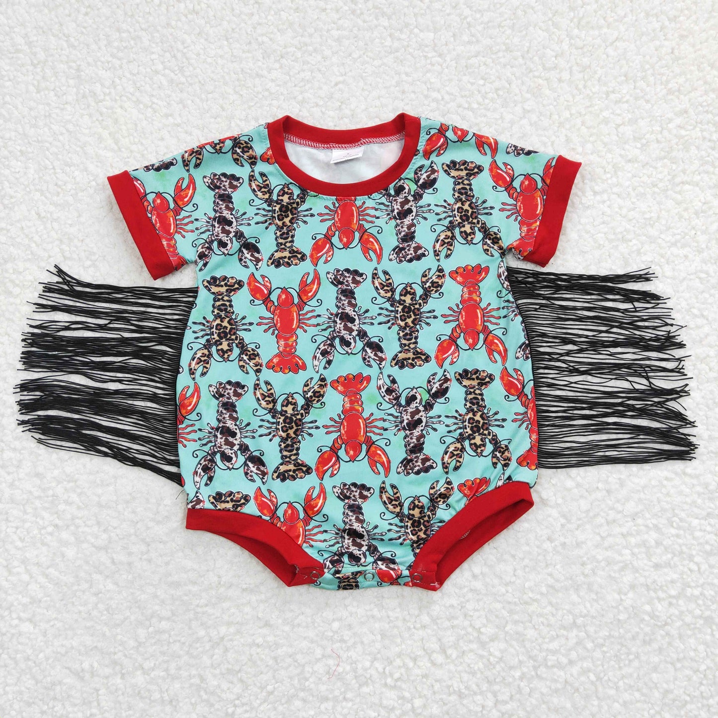 SR0136 Crawfish Short Sleeve Tassels Baby Romper